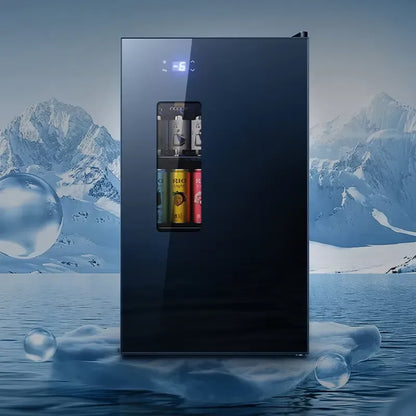 Mini Wine Fridge Electric Beverage Cooler Mirror Glass Door LED Light Built In Refrigerator For Home Kitchen Bar Office Use