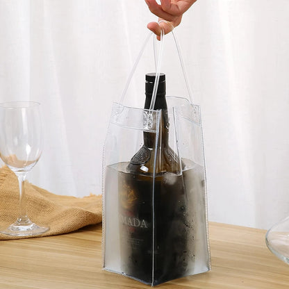 4PCS Transportable Foldable Champagne Ice Bag Beer Cooler Clear White PVC Wine Chiller Ice Bag for Cold Drink at Outdoor Event