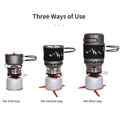 Camping Cooking Set Stove Pot Pan Cookware Outdoor Propane Cooking Gear System with Heat Exchanger Portable Picnic Supplies