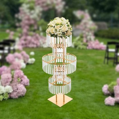 5 Tiers Gold/Silver Wedding Centerpieces Flower Stand Vase Centerpiece Acrylic Flower Stand with Hanging Acrylic