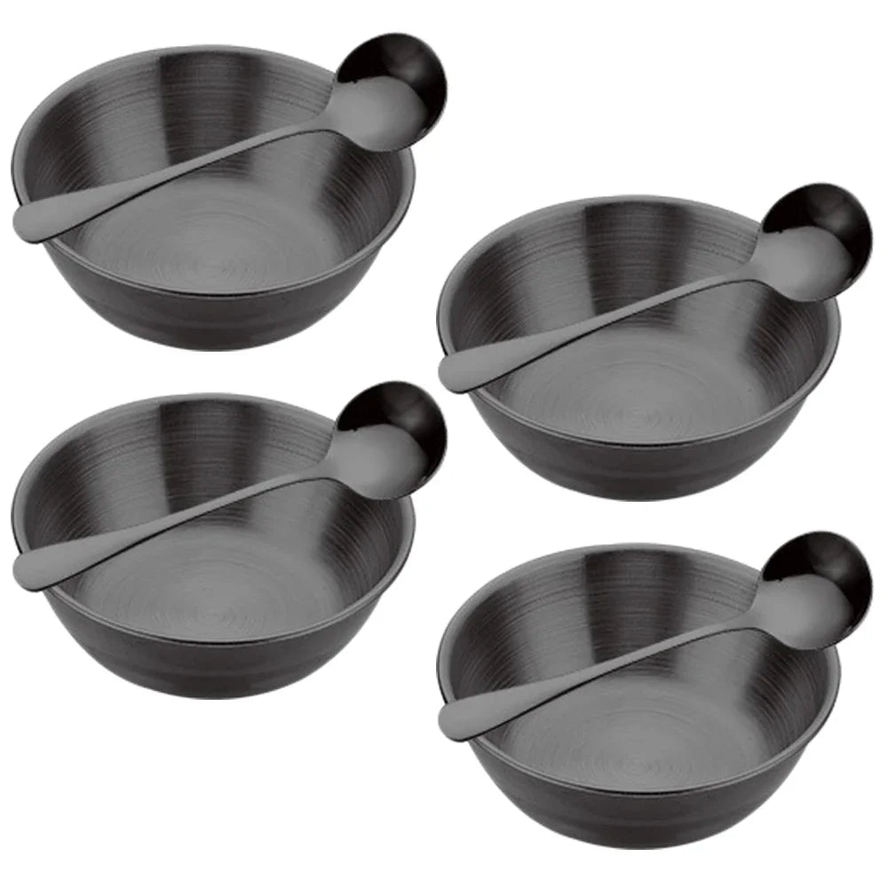 4Pcs Stainless Steel Sauce Dishes and 4Pcs Spoon for Appetizer Seasoning Serving Dishes Sets Tray Spice Plates Kitchen Tableware