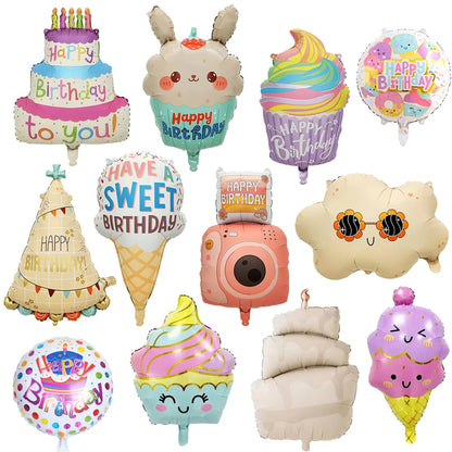 Happy Birthday Cake Theme Balloons Birthday Party Matte ice cream candy Baby Shower Decors Foil Balloon