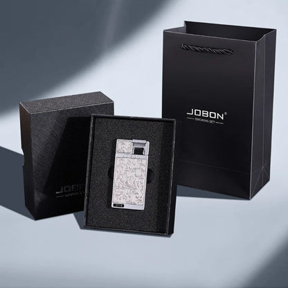Jobon Upgraded Luxury Press Ignition Gas Lighter - Zinc Alloy Windproof Lighter Blue Jet Flame Cigar Lighter Men's Gift