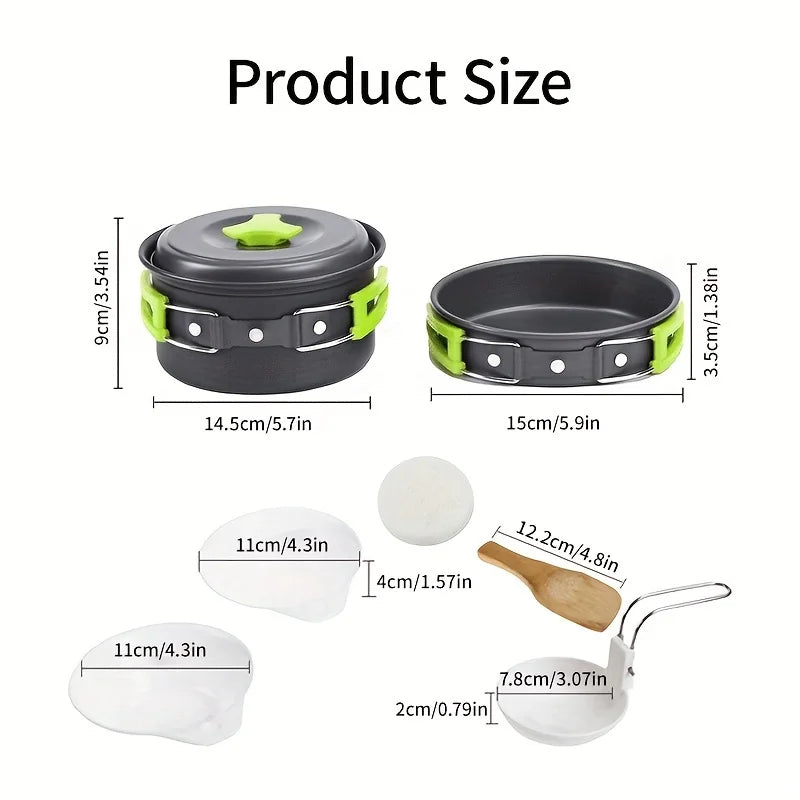 Portable 1-2 Person Camping Cookware Set, Lightweight Outdoor Pot Pan Kit for Backpacking Hiking Picnic