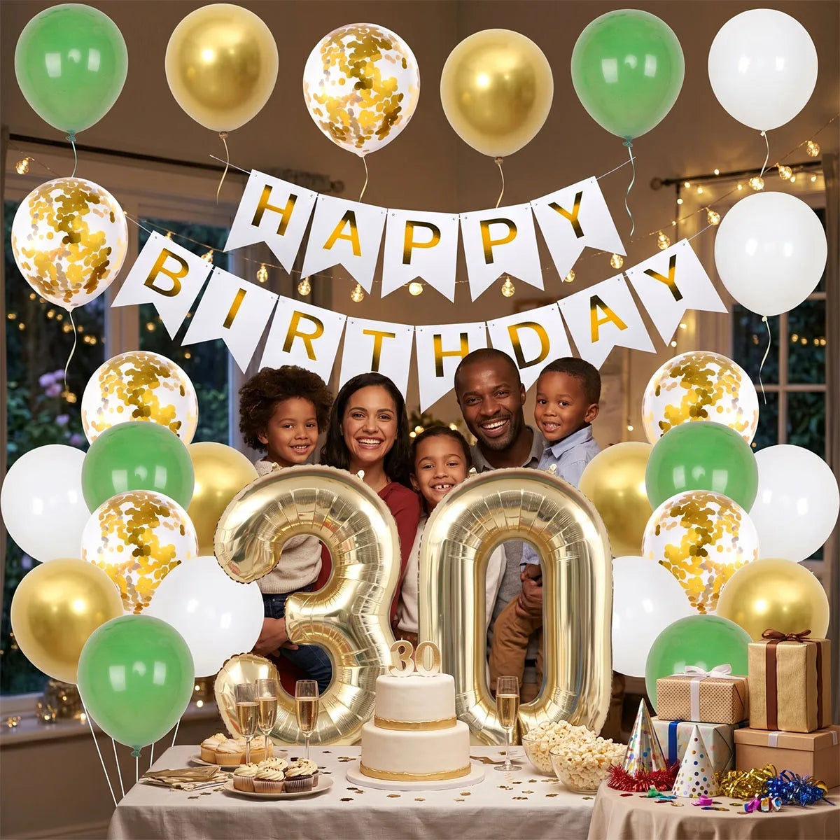 21/30/40/50/60/70th Birthday Green Gold Balloons Set Birthday Banner Party Background Decoration Adults 40inch Number Foil Ball