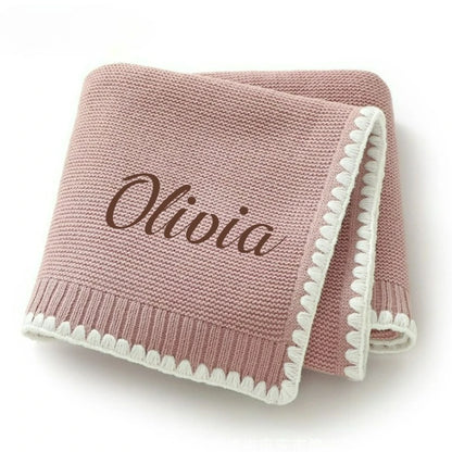Personalized Name Breathable Baby Blanket Boys Girls Swaddle Wraps Newborn Nap Blankets Knitted Acrylic Infant Security Blankets