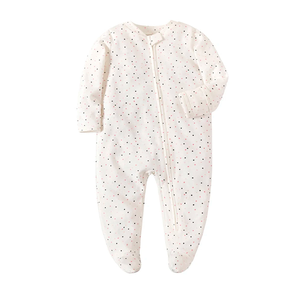 Unisex Newborn Baby Footed Pajamas Long Sleeve Zipper Romper Cotton Jumpsuit Solid White 0-12 Months Fashion Baby Clothes