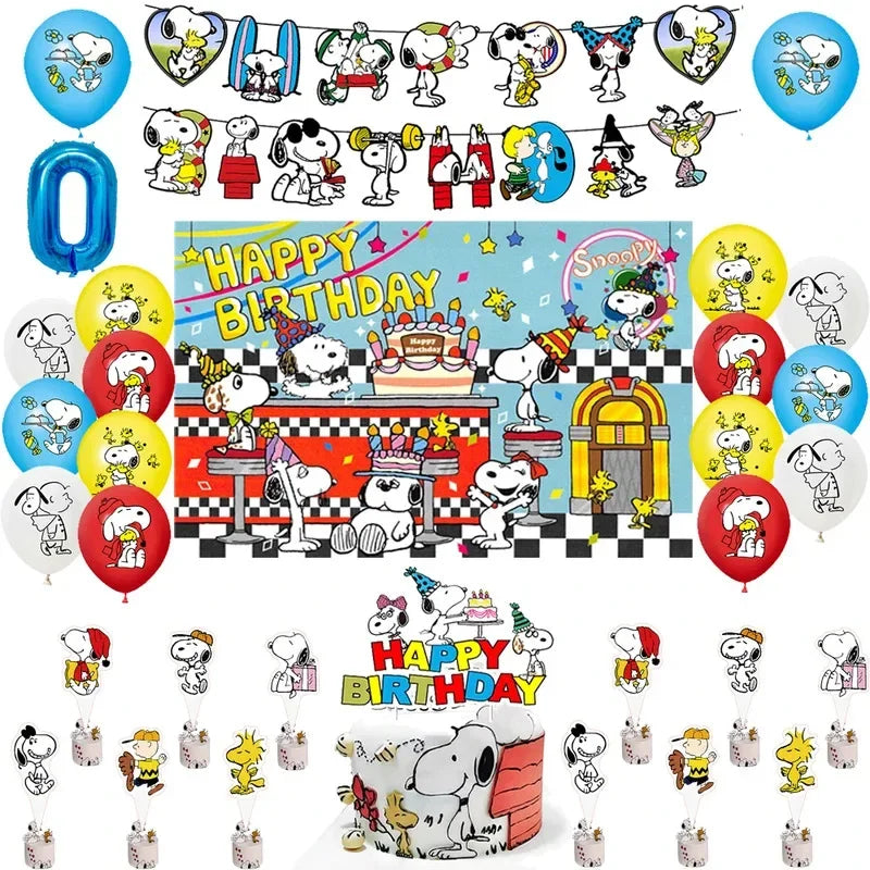 Happy Birthday Party Decorations Dog Banner Flag Foil Latex Balloons White Anime Supplies Baby Boy Girl Kids Cute Toy Gifts