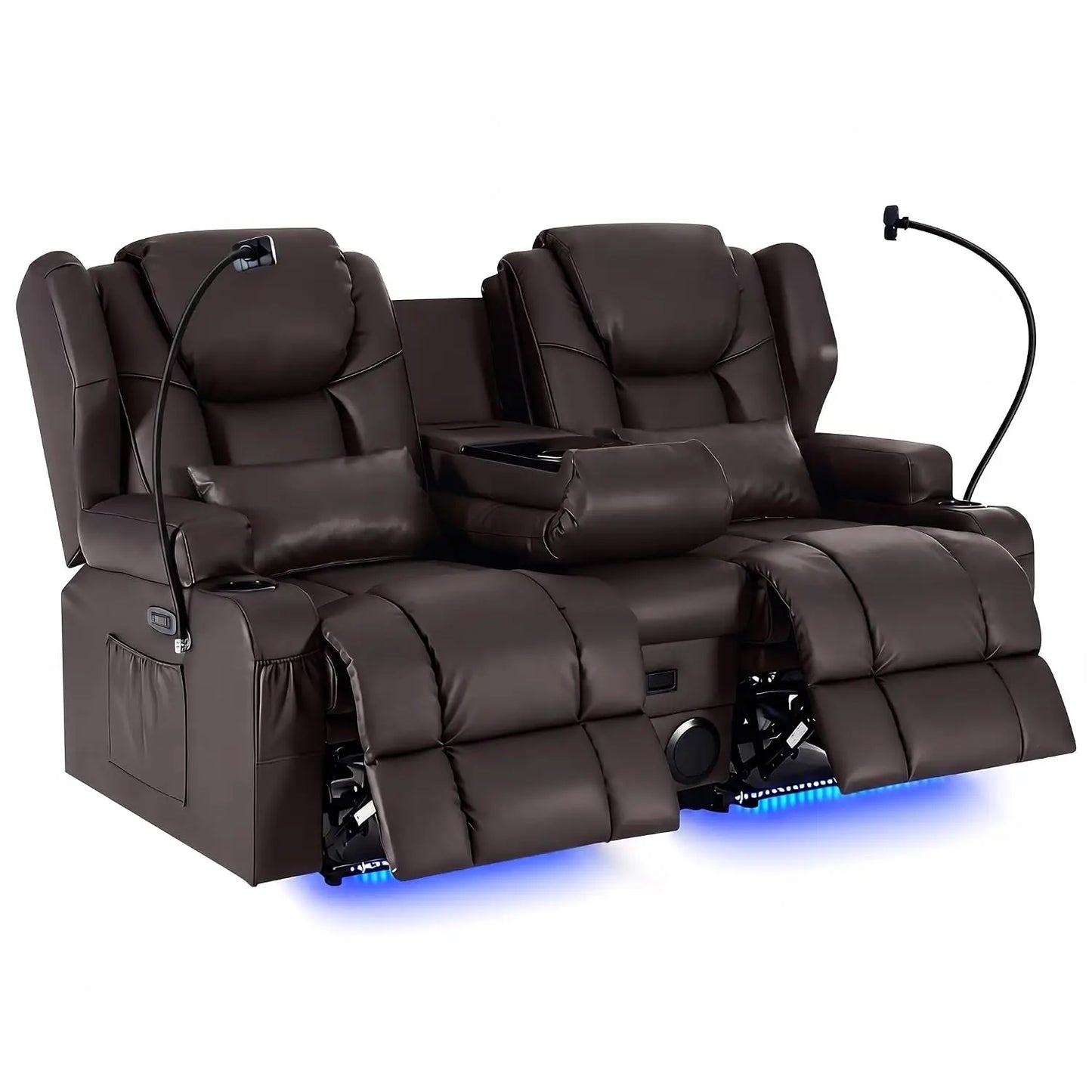 Power Recliner Loveseat for Living Room, Loveseat Sofa with Center Console, USB Type-C Port, PU Leather Chair with, Customized