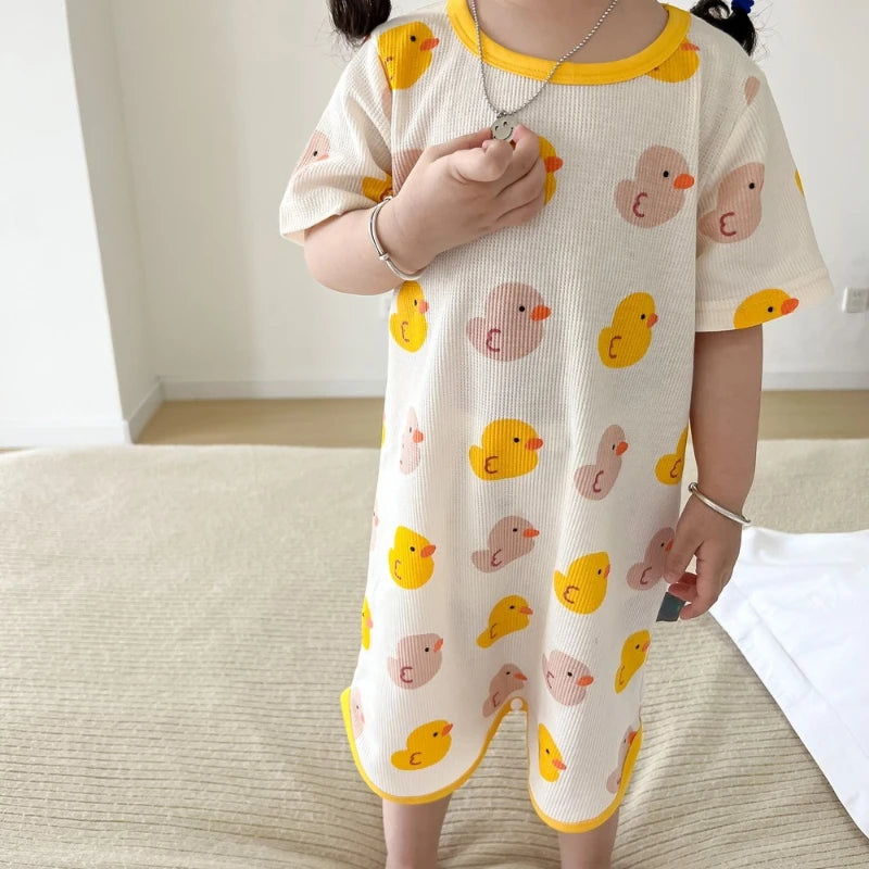 0-3 Years Newborn Ice Silk Thin Sleepwear Print Babysuits Cartoon