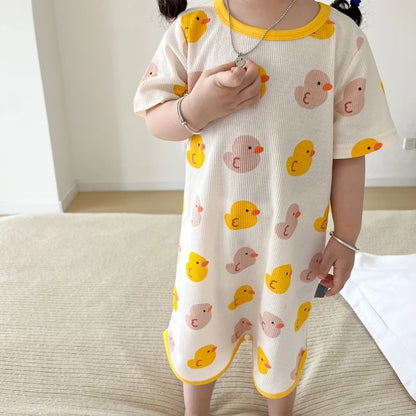 0-3 Years Newborn Ice Silk Thin Sleepwear Print Babysuits Cartoon Romper Summer New Boys Girls Baby Anti Kick Clothing