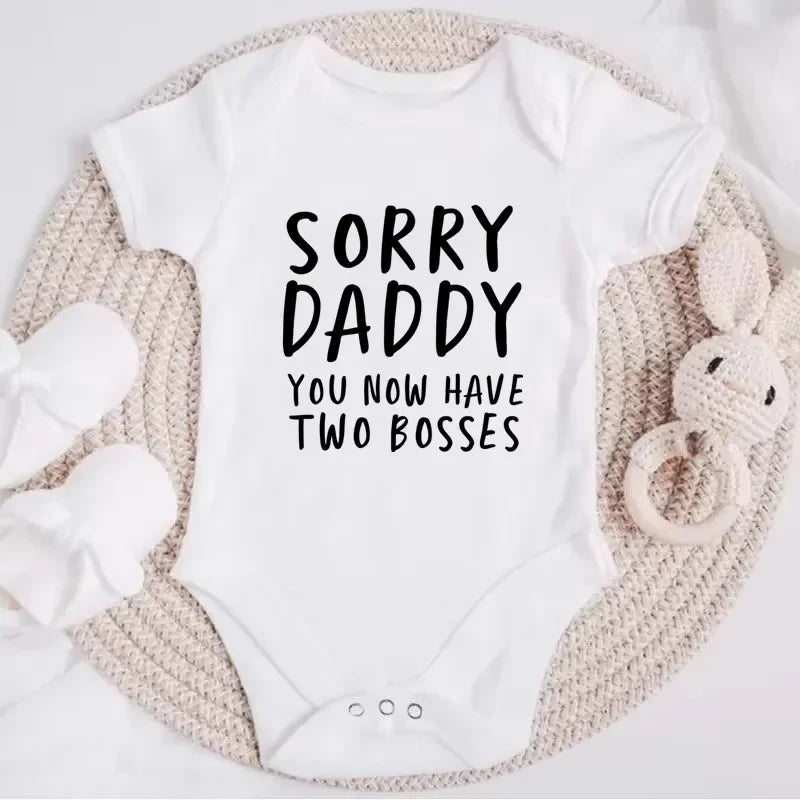 Sorry Daddy You Now Have Two Boss Print Newborn Baby Clothing Cotton Soft Bodysuit Summer Short Sleeve Baby Romper
