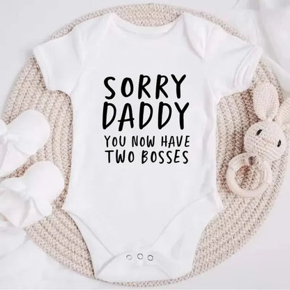 Sorry Daddy You Now Have Two Boss Print Newborn Baby Clothing Cotton Soft Bodysuit Summer Short Sleeve Baby Romper