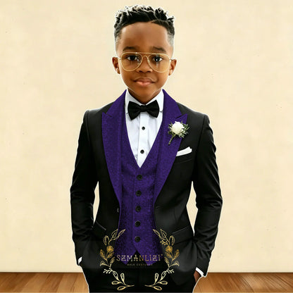Black And Gold Sequin Boy's Suit Attire Peaked Lapel Children Wedding Party Tuxedos 3 Pieces Sets costume garçon cérémonie 2026