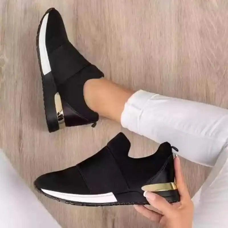 Fashion Women Sock Sneakers No Laces Slip On Platform Shoes Luxury Gold Trim Hidden Wedge Comfort Daily Casual Running Trainers