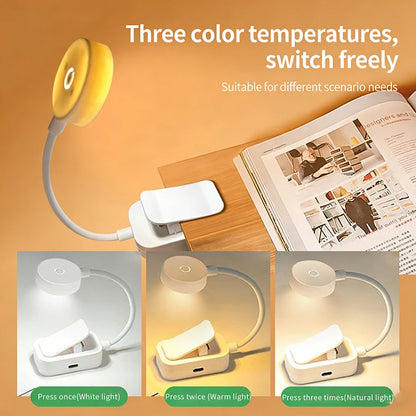 USB Rechargeable LED Clip On Desk Lamp 3 Colors Dimmable Night Light Eye Protection Portable For Bedroom Study Reading Lighting