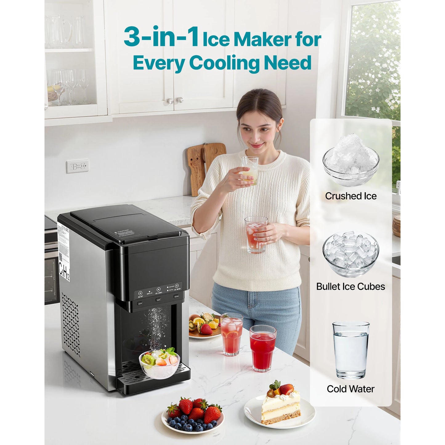 SucceBuy Water Dispenser with Ice Maker Water Dispenser Fast Ice Making Bullet/Crushed Ices & Cold-Water for Home Kitchen Party