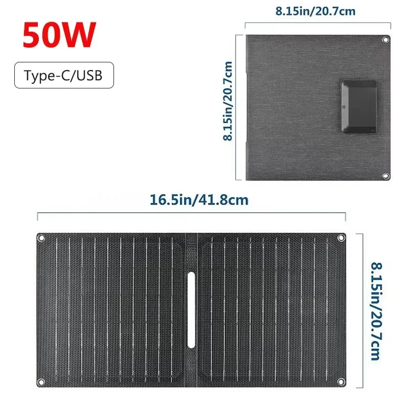 60W Foldable Solar Panel 3-Fold USB Type-C Folding Bag Power Charger For Phone Outdoor Hiking Camping Mobile Power Supplies