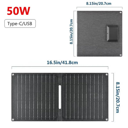 60W Foldable Solar Panel 3-Fold USB Type-C Folding Bag Power Charger For Phone Outdoor Hiking Camping Mobile Power Supplies