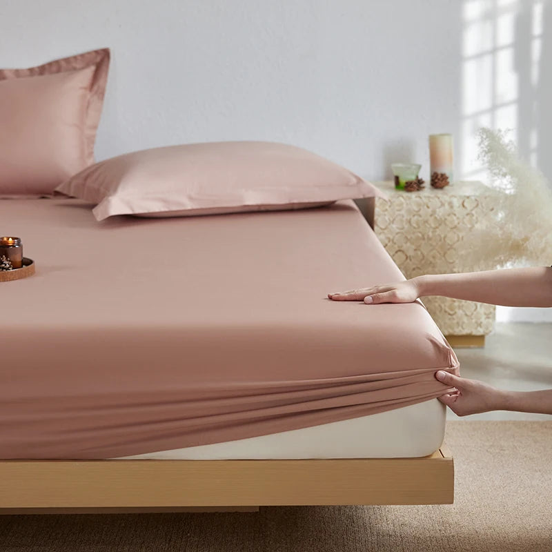 Organic Egyptian Cotton Fitted Sheet with Elastic Bands Luxury 1000TC Mattress Cover Non Slip Machine Washable 140/160/180/200cm