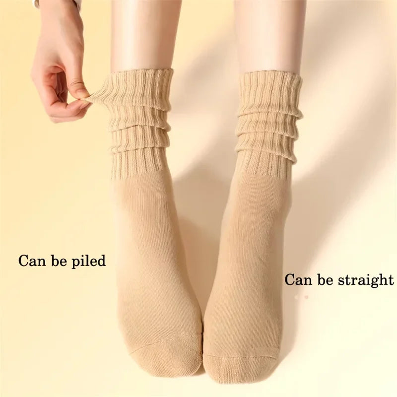 6 pairs of women's mid leg pleated socks, suitable for casual clothing, daily comfortable and soft texture