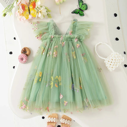Girls' Dress Summer Lace Floral Print Cute Princess Baby Girl Dress Adorable Wedding Flower Girl Outfit