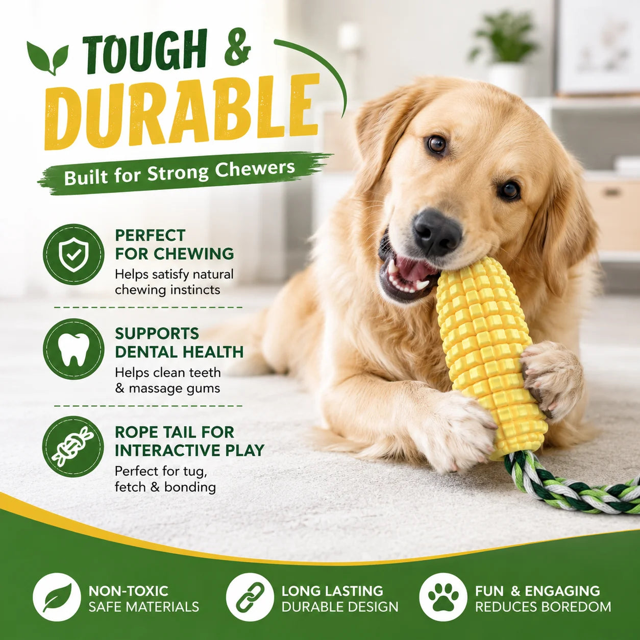 Corn Shaped Interactive Dog Toy for Aggressive Chewers Dental Health Teeth Cleaning Brushing Stick Non-Toxic Chew Toy Puzzle Pet Supply