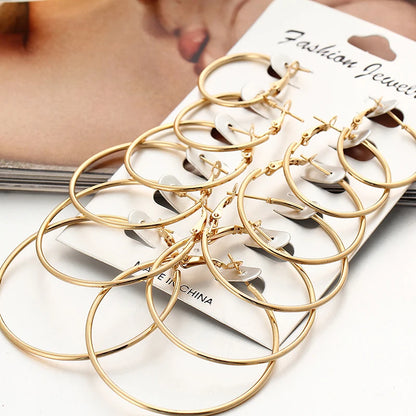 12pairs/6pairs Simple Punk Hoop Earrings Set Big Circle Earrings