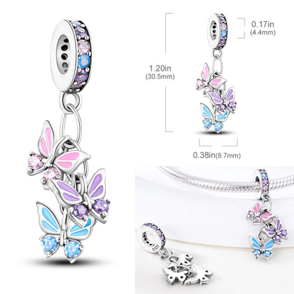 2026 Hot Sale Charms Bead 925 Sterling Silver Pink Butterfly Luminous Firefly Dangle Fit Bangle Bracelet Necklace DIY Jewelry