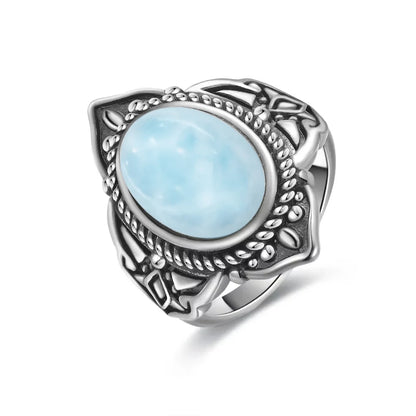 Original Certified 925 Silver Rings Larimar Natural Blue Stone 8*10MM oval shape twist Rings Fine Jewelry Gifts for Women Men