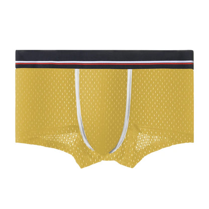 Men's Ice Silk Mesh Boxer Briefs, Summer Thin Breathable U-Convex Flat-Angle Shorts, Sexy Student Underwear