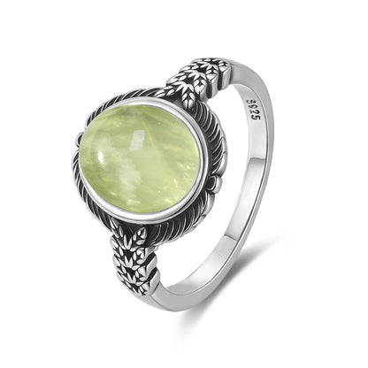 925 Sterling Silver Ring with Natural Prehnite Stone 8*10mm Oval Shape