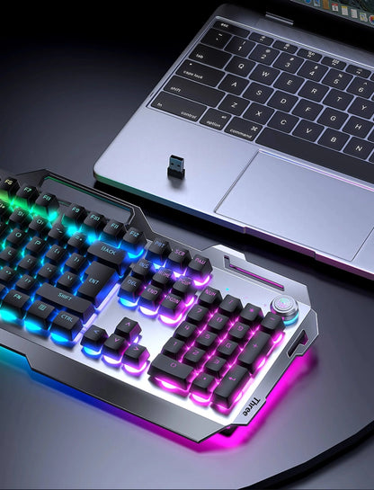 Qianxingzhe Wireless Keyboard Mouse Set Mechanical Feel Rechargeable Rgb Backlit Wrist Rest Multifunctional Knob Gaming For Pc