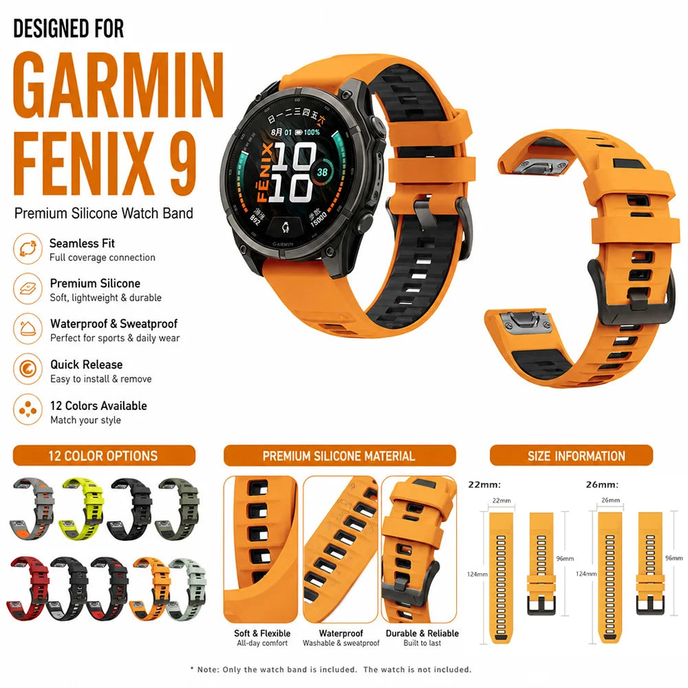 26/22/20mm QuickFit Silicone Watch Band for Garmin Fenix 9 8 Durable Breathable Sport Replacement Strap for Garmin Fenix 9 8 Pro
