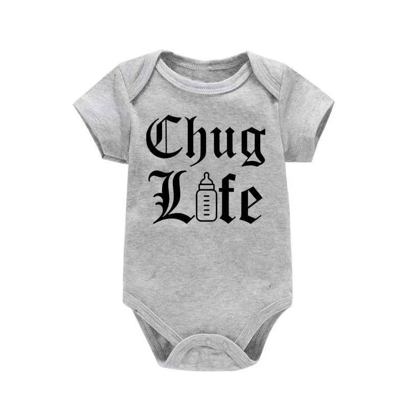 Chug Life Funny Milk Bottle Printed Newborn Baby Bodysuit Short Sleeve Infant Girls Rompers Summer Toddler Boys Ropa Clothes