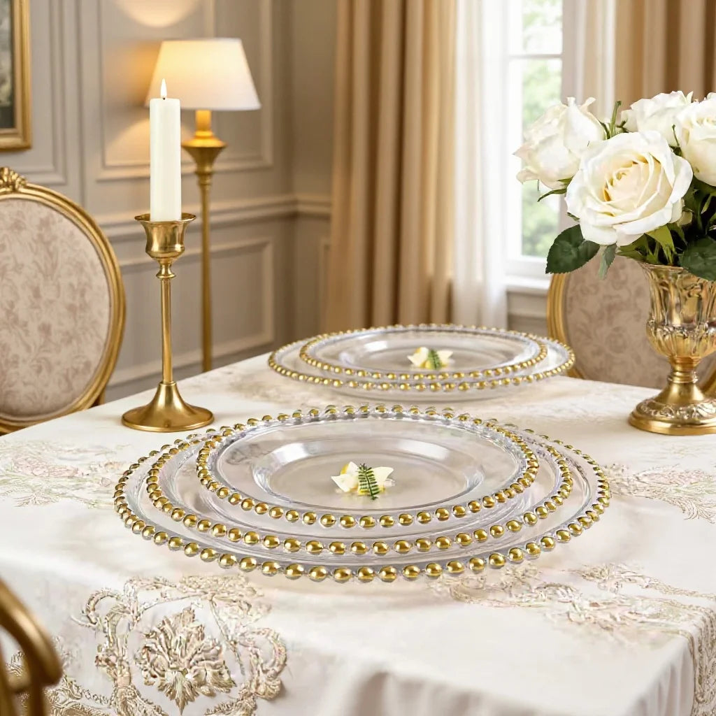 Nordic Style Plastic Steak Plate Gold Rimmed Fruit Salad round Dish Western Dinner Party Dinnerware Plate Decorative