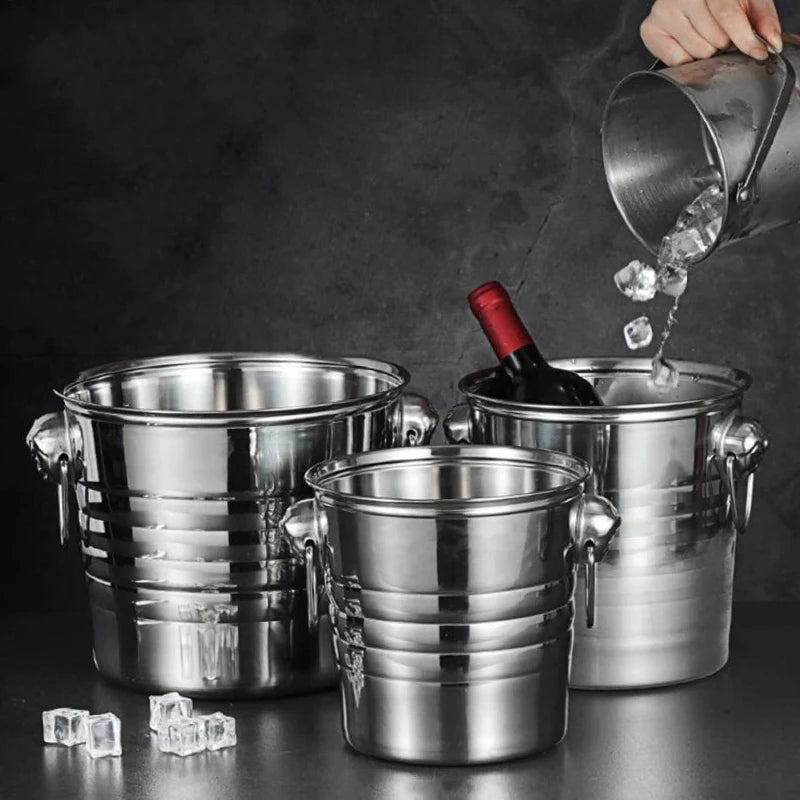 Stainless Steel Wine Cooler Bucket Double Wall Wine Bottle Cooler Holder Champagne Cooler Beer Chiller Ice Bucket Ktv Bar Tool