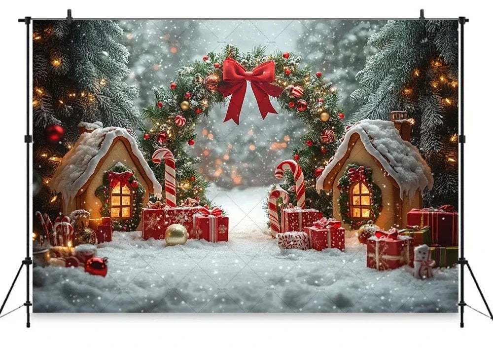 Christmas Gingerbread House Candy Vine Arch Theme Banner Background, Birthday Party, Home Decoration Photography Backdrop Cloth