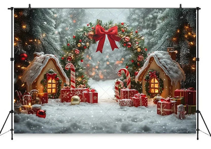 Christmas Gingerbread House Candy Vine Arch Theme Banner Background, Birthday Party, Home Decoration Photography Backdrop Cloth