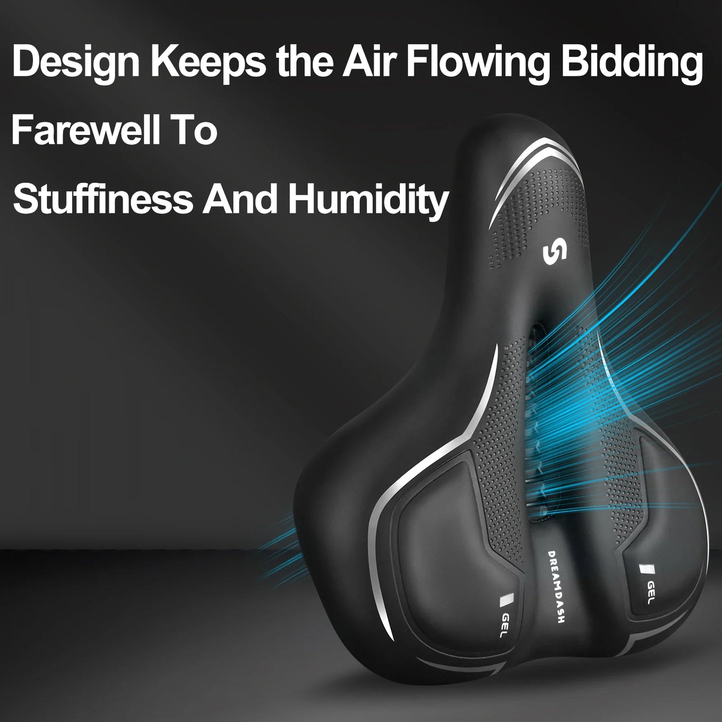 Comfort Bicycle Saddle Extra Wide MTB Road Bike Seat with Memory Foam Silicone Gel Cushion, Shock Absorbing Hollow Breathable PU Leather Bike Saddle with Suspension Balls, Rain Cover and Tools for Mountain City Cycling