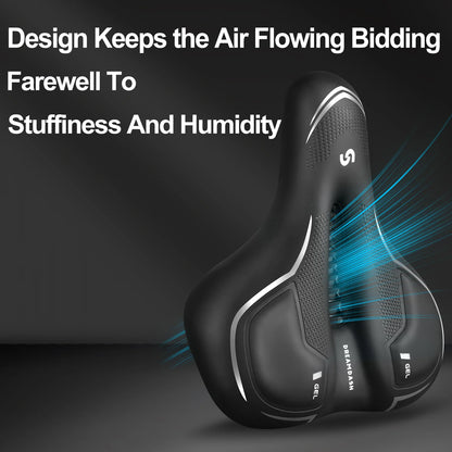 Comfort Bicycle Saddle Extra Wide MTB Road Bike Seat with Memory Foam Silicone Gel Cushion, Shock Absorbing Hollow Breathable PU Leather Bike Saddle with Suspension Balls, Rain Cover and Tools for Mountain City Cycling