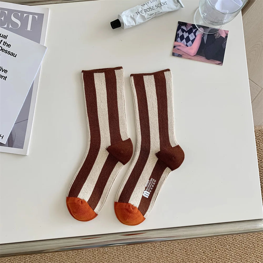 1Pairs Striped Funny Socks Korean Japanese Man Women Design Unisex Fashion Trendy Crew Stockings