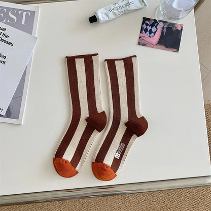 1Pairs Striped Funny Socks Korean Japanese Man Women Design Unisex Fashion Trendy Crew Stockings