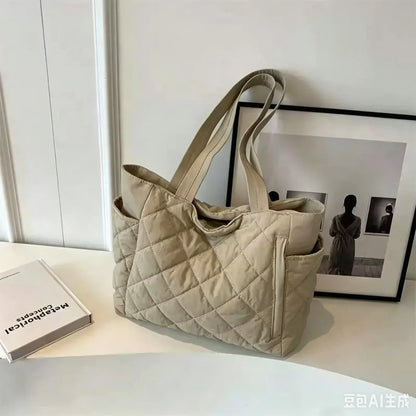 Cotton bag Rhombus large capacity women's hand-held tote bag commuter shopping versatile shoulder bag cross-border