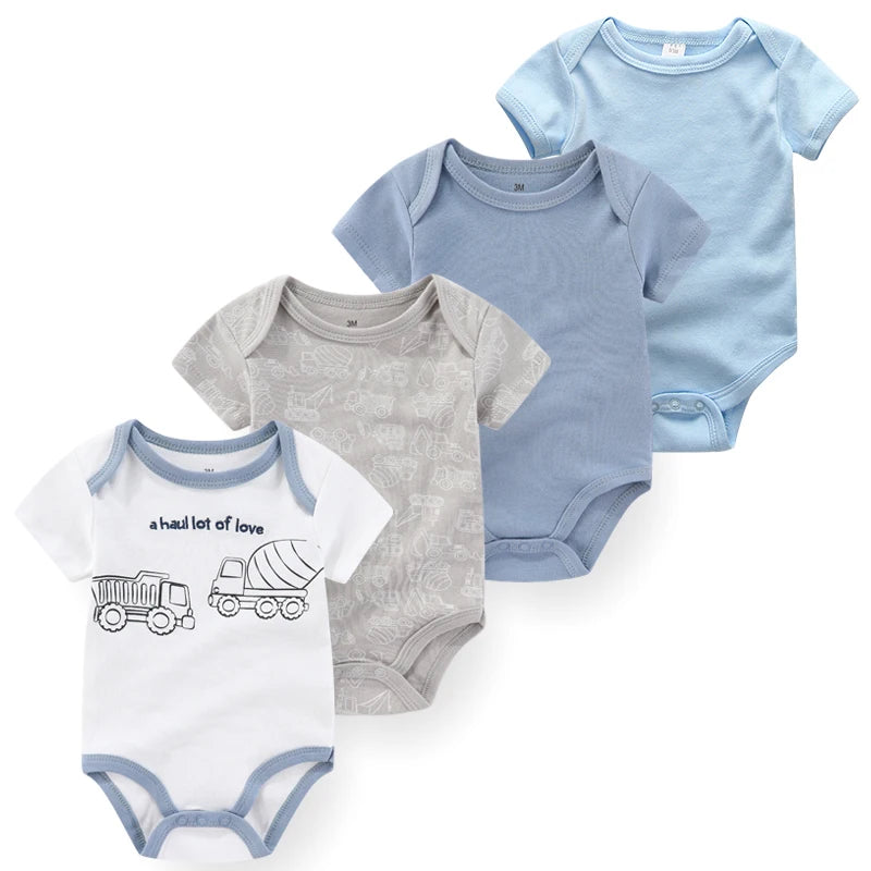 4pieces Newborn Baby Boy Clothes Cartoon Cotton Romper Summer Short