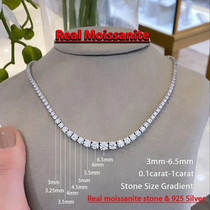 Moissanite Diamond Tennis Necklace with Certificate 3-5mm Size Gradient Diamond Riviera Necklace S925 Silver Choker for Women