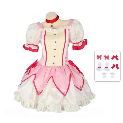Kaname Madoka Cosplay Costume Wig Anime Puella Magi Madoka Magica Pink Ball Dress Halloween Party Uniform Outfit for Women Girl