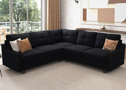 Convertible Sectional Sofa L Shaped Couch,Velvet Black, Custom
