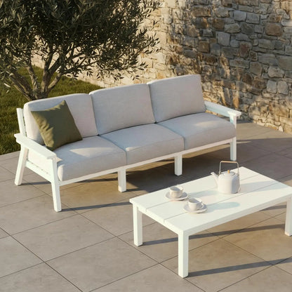 Patio Furniture Set 3 Seats, HDPE Outdoor Sectional with Washable Beige Thick Cushions, Coffee Table & Side Table,, Customized