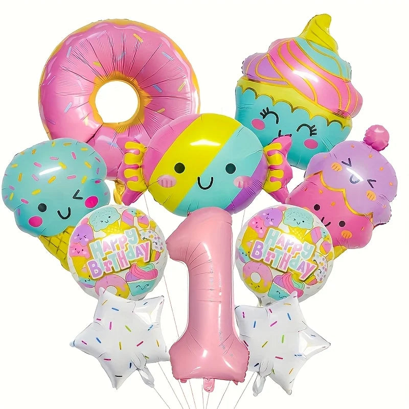 12pcs Ice Cream Balloons Sweet and Fashionable Birthday Party Decorations Pink Numbers for Candy Birthday Party Decorations Gift
